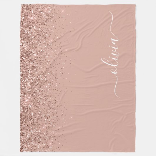 Rose Gold Blush Pink Glitzer Script Monogram Girl Fleecedecke (Vorderseite)