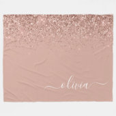 Rose Gold Blush Pink Glitzer Script Monogram Girl Fleecedecke (Vorderseite (Horizontal))
