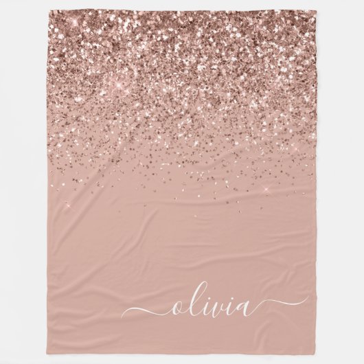 Rose Gold Blush Pink Glitzer Script Monogram Girl Fleecedecke (Vorderseite)