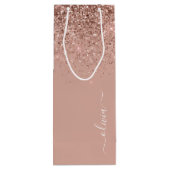 Rose Gold Blush Pink Glitzer Script Monogram Girl Geschenktüte Für Weinflaschen (Rückseite)