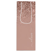 Rose Gold Blush Pink Glitzer Script Monogram Girl Geschenktüte Für Weinflaschen (Vorderseite)