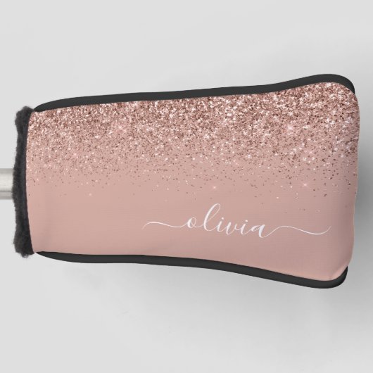 Rose Gold Blush Pink Glitzer Script Monogram Girl Golf Headcover (Vorderseite)