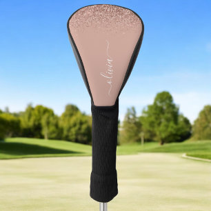Rose Gold Blush Pink Glitzer Script Monogram Girl Golf Headcover