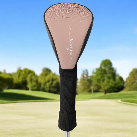 Rose Gold Blush Pink Glitzer Script Monogram Girl Golf Headcover