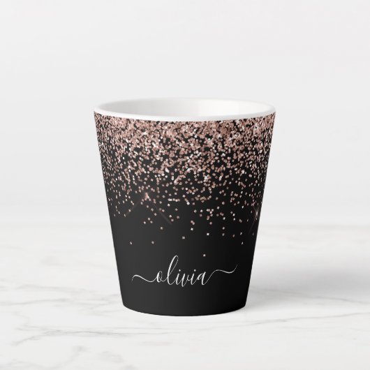 Rose Gold Blush Pink Glitzer Script Monogram Girl Milchtasse (Vorderseite)