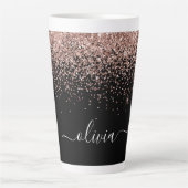 Rose Gold Blush Pink Glitzer Script Monogram Girl Milchtasse (Vorderseite)