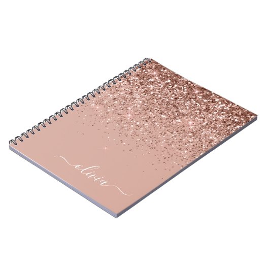 Rose Gold Blush Pink Glitzer Script Monogram Girl Notizblock (Linke Seite)