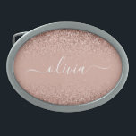 Rose Gold Blush Pink Glitzer Script Monogram Girl Ovale Gürtelschnalle<br><div class="desc">Rose Gold - Schwarz Rosa Sparkle Glitzer Script Monogramm Name Gürtel Schnalle. Das macht den perfekten Abschluss,  süß 16 16.,  18.,  21.,  30.,  40.,  50.,  60.,  70.,  80.,  90.,  100. Geburtstag,  Hochzeit,  Brautparty,  Jubiläum,  Babydusche oder Junggeselinnen-Abschied Geschenk für jemanden,  der Luxus und Chic Stil Lieben glänze.</div>
