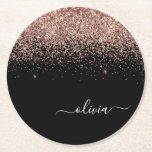 Rose Gold Blush Pink Glitzer Script Monogram Girl Runder Pappuntersetzer<br><div class="desc">Schwarz und Rose Gold - Schwarz Rosa Sparkle Glitzer Script Monogram Name Paper Untersetzer. Dies macht den perfekten Abschluss,  Geburtstag,  Hochzeit,  Brautparty,  Jubiläum,  Babydusche oder Junggeselinnen-Abschied Geschenk für jemanden,  die Lieben glamourösen Luxus und schicke Stile.</div>