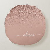 Rose Gold Blush Pink Glitzer Script Monogram Girl Rundes Kissen (Vorderseite)