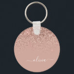 Rose Gold Blush Pink Glitzer Script Monogram Girl Schlüsselanhänger<br><div class="desc">Rose Gold - Blush Pink Sparkle Glitzer Script Monogram Name Keychains (Key Chain). Das macht den perfekten 16 Geburtstag,  Hochzeit,  Brautparty,  Jubiläum,  Babydusche oder Junggeselinnen-Abschied Geschenk für jemanden,  der Lieben glamourösen Luxus und schicke Stile.</div>