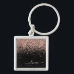 Rose Gold Blush Pink Glitzer Script Monogram Girl Schlüsselanhänger<br><div class="desc">Rose Gold - Rosa und schwarz Sparkle Glitzer Script Monogram Name Keychains (Key Chain). Das macht den perfekten 16 Geburtstag,  Hochzeit,  Brautparty,  Jubiläum,  Babydusche oder Junggeselinnen-Abschied Geschenk für jemanden,  der Lieben glamourösen Luxus und schicke Stile.</div>