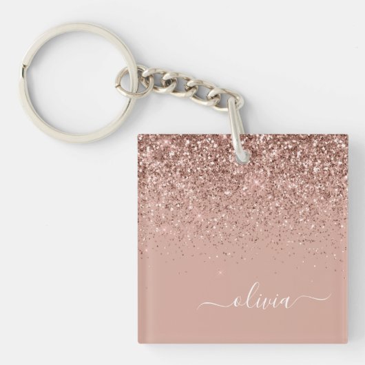 Rose Gold Blush Pink Glitzer Script Monogram Girl Schlüsselanhänger (Vorderseite)
