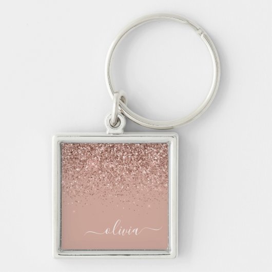 Rose Gold Blush Pink Glitzer Script Monogram Girl Schlüsselanhänger (Vorne)