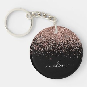 Rose Gold Blush Pink Glitzer Script Monogram Girl Schlüsselanhänger