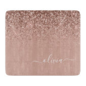 Rose Gold Blush Pink Glitzer Script Monogram Girl Schneidebrett (Vorderseite)