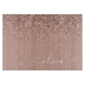 Rose Gold Blush Pink Glitzer Script Monogram Girl Schneidebrett (Vorderseite)