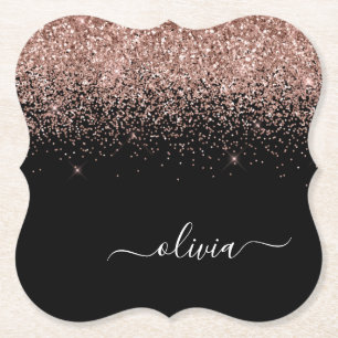 Rose Gold Blush Pink Glitzer Script Monogram Girl Untersetzer