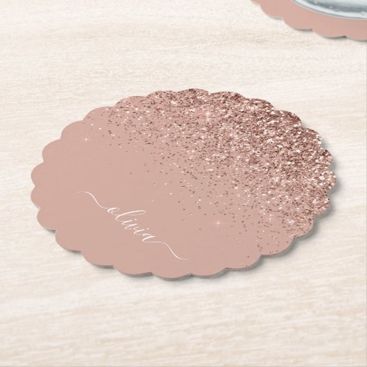 Rose Gold Blush Pink Glitzer Script Monogram Girl Untersetzer (angewinkelt)