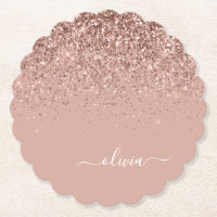 Rose Gold Blush Pink Glitzer Script Monogram Girl