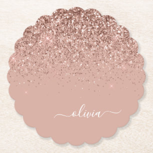 Rose Gold Blush Pink Glitzer Script Monogram Girl Untersetzer
