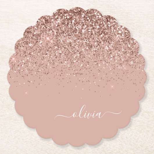 Rose Gold Blush Pink Glitzer Script Monogram Girl Untersetzer (Vorderseite)