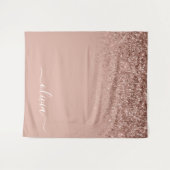 Rose Gold Blush Pink Glitzer Script Monogram Girl Wandteppich (Vorderseite (Horizontal))