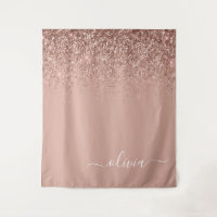 Rose Gold Blush Pink Glitzer Script Monogram Girl