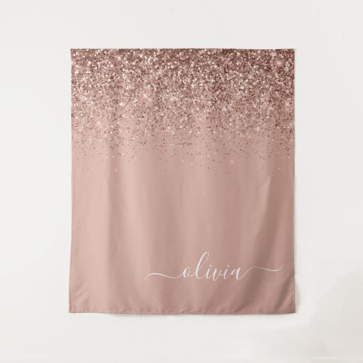 Rose Gold Blush Pink Glitzer Script Monogram Girl Wandteppich (Vorderseite)