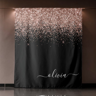 Rose Gold Blush Pink Glitzer Script Monogram Girl Wandteppich