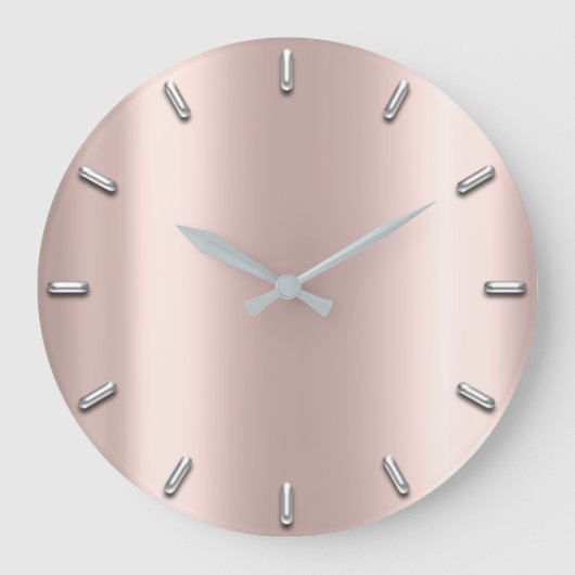 Rose Gold Blush Pink Gray Metallic Silber Minimal Große Wanduhr (Vorderseite)