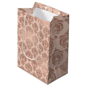 Rose Gold Blush Pink Modernes Glam Damask Mittlere Geschenktüte