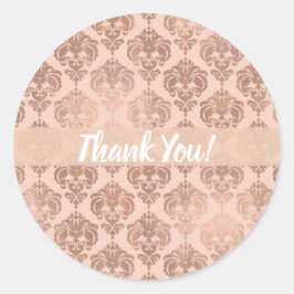 Rose Gold Blush Pink Modernes Glam Damask Runder Aufkleber