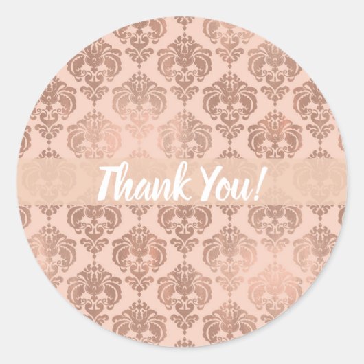 Rose Gold Blush Pink Modernes Glam Damask Runder Aufkleber (Vorderseite)