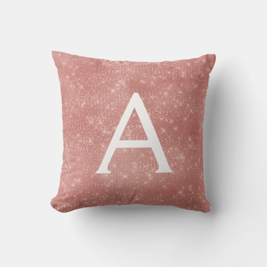 Rose Gold - Blush Pink Monogram Name Kissen (Vorderseite)