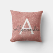 Rose Gold - Blush Pink Monogram Name Kissen (Vorderseite)