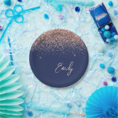 Rose Gold - Blush Pink Navy Blue Glitzer Monogram Pappteller (Party)