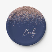 Rose Gold - Blush Pink Navy Blue Glitzer Monogram Pappteller (Vorderseite)