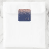 Rose Gold Blush Pink Navy Blue Glitzer Name Quadratischer Aufkleber (Tasche)