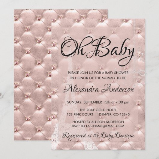 Rose Gold Blush Pink Paris Oh Baby Dusche Einladung (Vorne/Hinten)