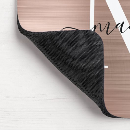 Rose Gold Blush Pink Pinselstrich Monogram Script Mousepad (Ecke)