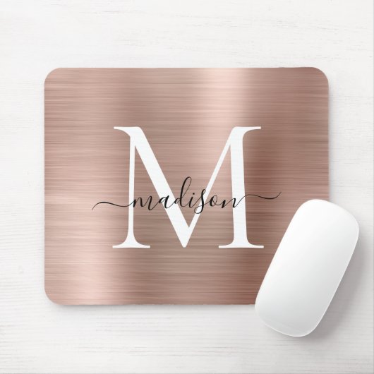 Rose Gold Blush Pink Pinselstrich Monogram Script Mousepad (Mit Mouse)