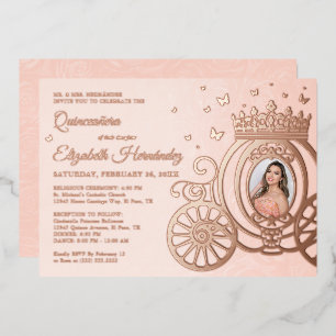 Rose Gold Blush Pink Quinceanera Prinzessin Foto Folieneinladung