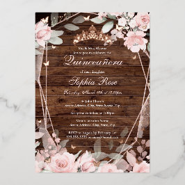 Rose Gold Blush Pink Rustikale Quinceanera Folieneinladung