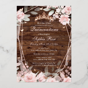 Rose Gold Blush Pink Rustikale Quinceanera Folieneinladung