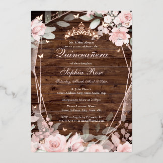 Rose Gold Blush Pink Rustikale Quinceanera Folieneinladung