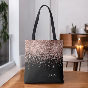 Rose Gold Blush Pink Schwarz Glitter Monogramm Tasche