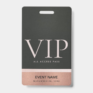 ROSE GOLD BLUSH PINK SCHWARZ VIP EVENT ZUGANGS PAS AUSWEIS