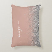 Rose Gold Blush Pink Silber Glitzer Monogramm Dekokissen (Vorderseite(Vertikal))