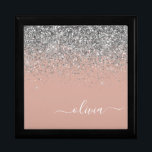 Rose Gold Blush Pink Silber Glitzer Monogramm Erinnerungskiste<br><div class="desc">Rose Gold - Schwarz Rosa und Silber Sparkle Glitzer Skript Monogram Name Juwelry Keepake Box. Dies macht den perfekten Abschluss,  Geburtstag,  Hochzeit,  Brautparty,  Jubiläum,  Babydusche oder Junggeselinnen-Abschied Geschenk für jemanden,  die Lieben glamourösen Luxus und schicke Stile.</div>